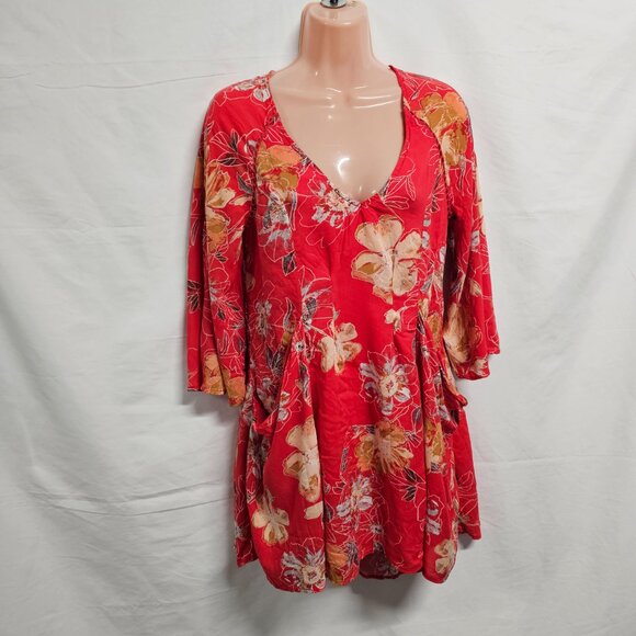 Free People Boho Flared Mini Dress Women Size 4 Red - Picture 6 of 15